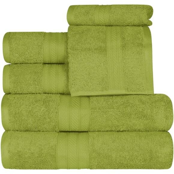6 Piece Green Cotton Towel Set Soft Absorbent Bath Hand Face Towels 700 GSM - Picture 1 of 7